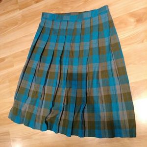 Blue vintage wool plaid pleated skirt schoolgirl